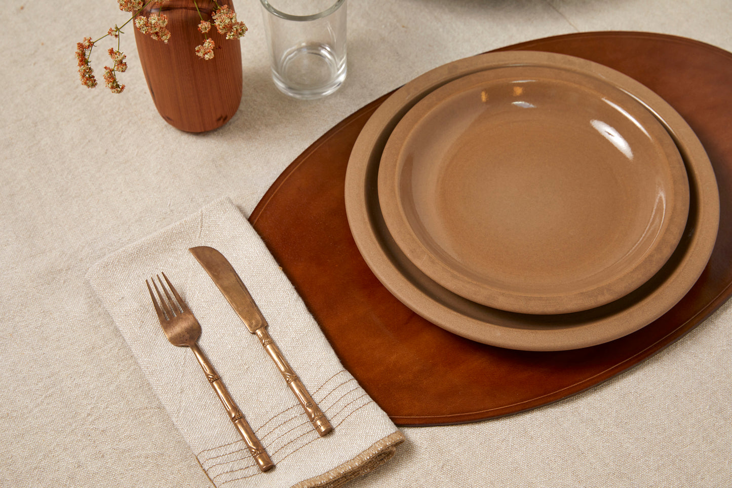 Peter Speliopoulos Camel Oval Leather Placemats