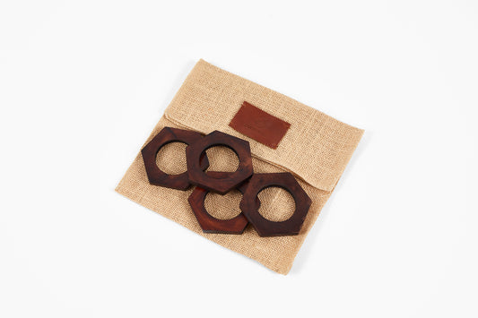 Peter Speliopoulos Chestnut Hexagon Leather Napkin Rings