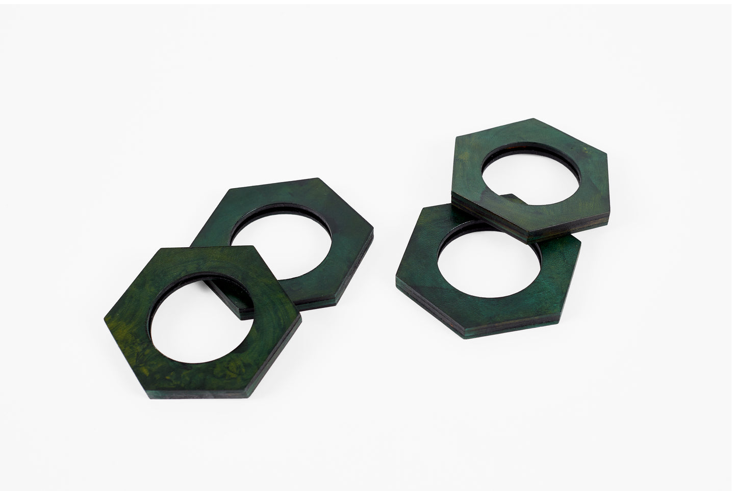 Peter Speliopoulos Malachite Hexagon Leather Napkin Rings