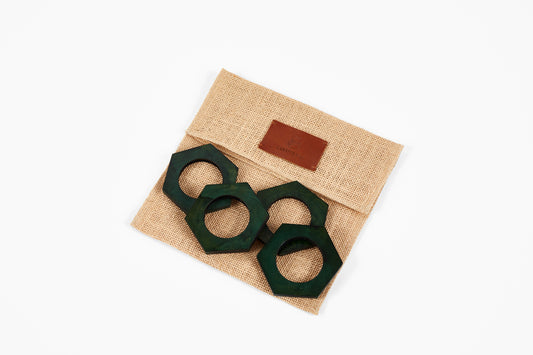 Peter Speliopoulos Malachite Hexagon Leather Napkin Rings