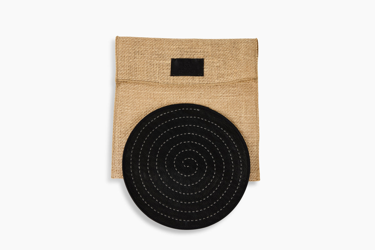 Peter Speliopoulos Leather & Linen Round Zokin Noir