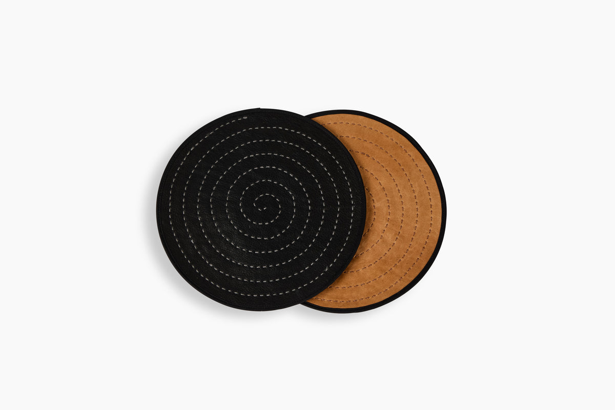 Peter Speliopoulos Leather & Linen Round Zokin Noir