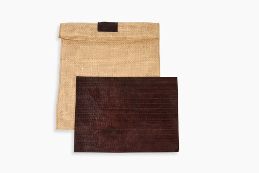 Peter Speliopoulos Leather & Linen Rectangle Zokin Chestnut